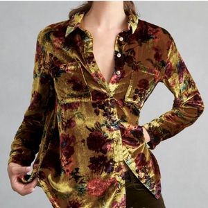 Pilcro Anthropologie Velvet Floral Button-up, Size L Large